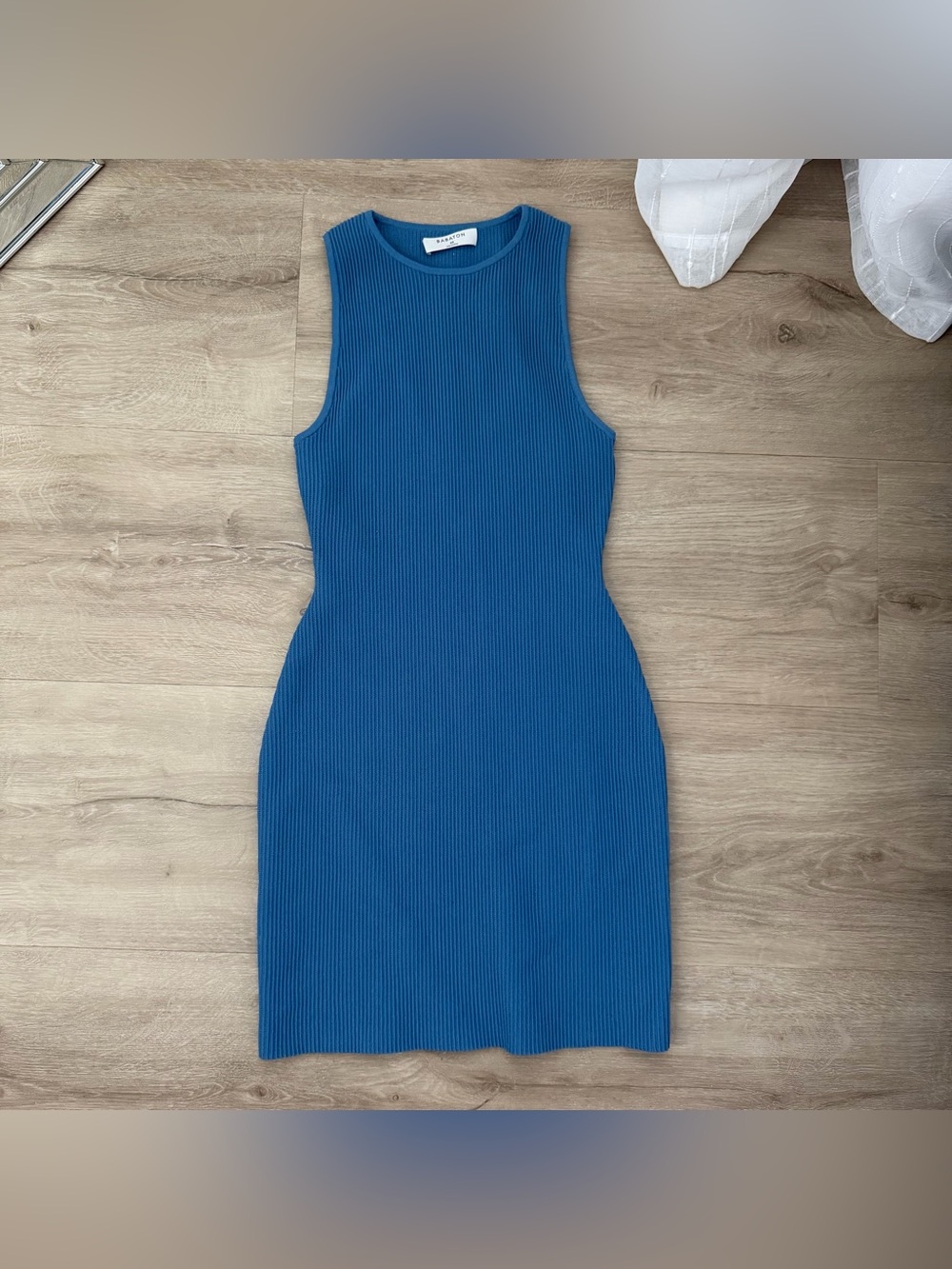 Aritzia Babaton SCULPT KNIT RACER MINI DRESS in Flagstone Blue